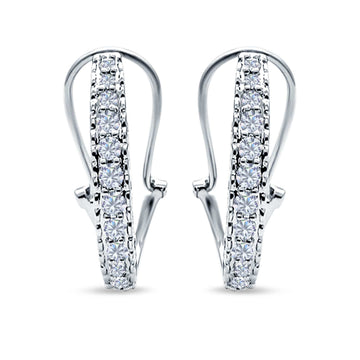 Half Eternity Heart Huggie Hoop Earrings Round Simulated CZ 925 Sterling Silver (18mm)